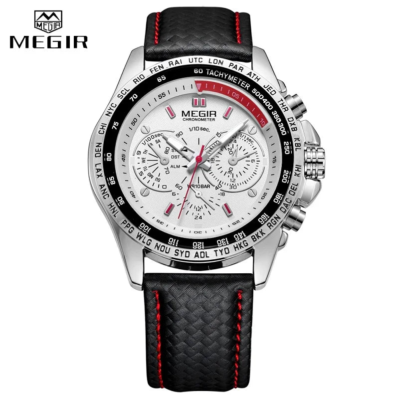 MEGIR Watches Men's Quartz Wrist Watches Top Brand Luxury Male Fashion Casual Luminous Waterproof Clock Leather Watch Hot 1010