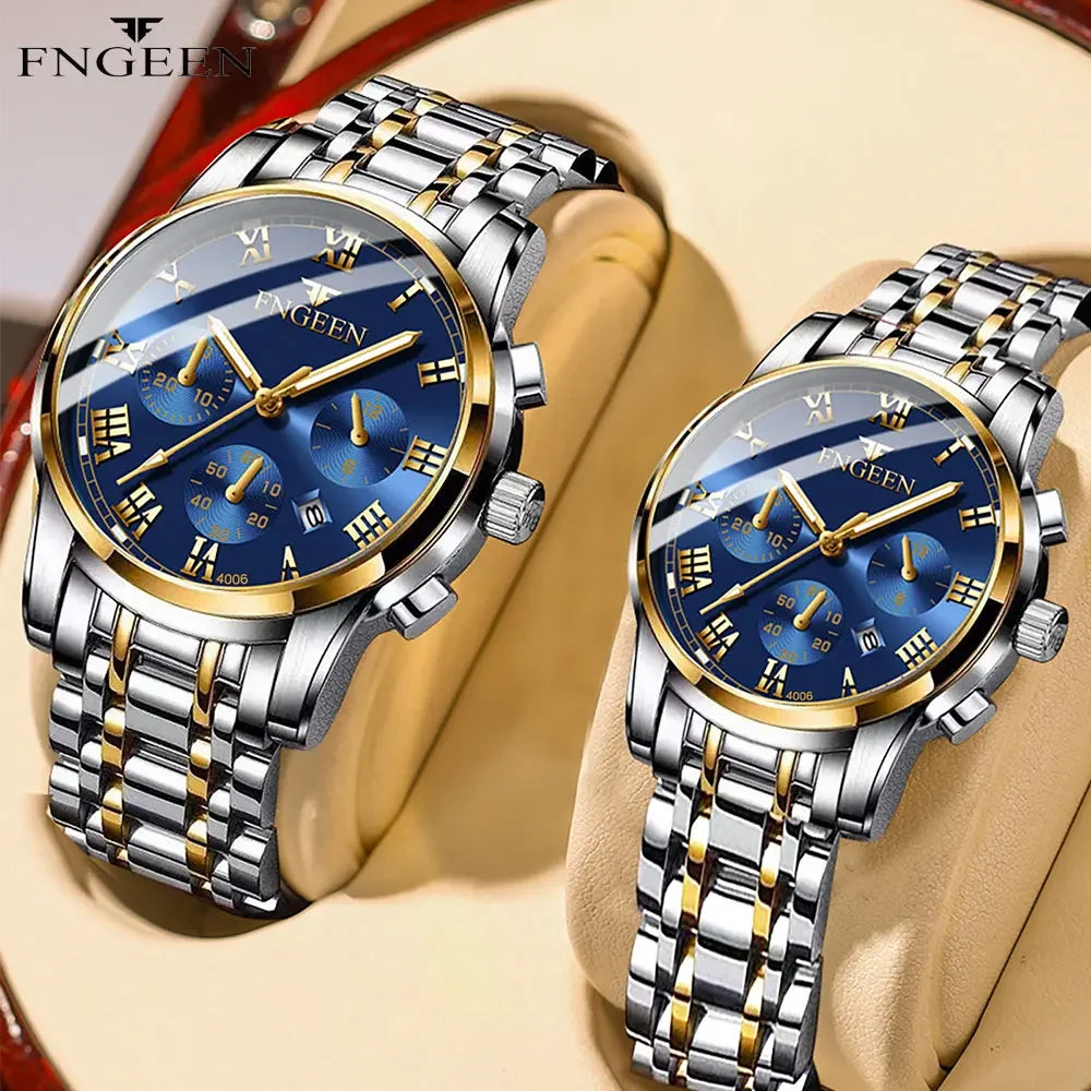 BINBOND Fashion 2pcs/Set Couple Watches Casual Men Ladies for Quartz Watch Lover Waterproof Stainless Steel Valentine Gift Watch