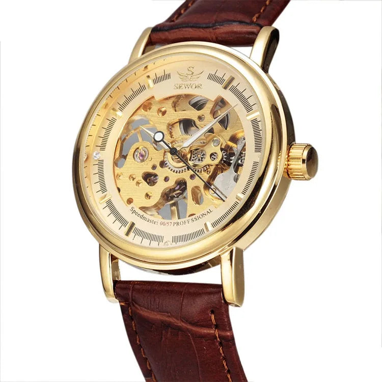 Fashion Men Mechanical Wristwatch, PU Leather Band, Mineral Reinforced Glass Mirror,BusinessCasual Male Wrist Watch forDaily Use