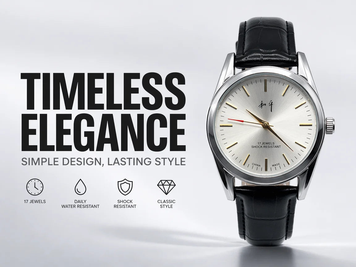 Shanghai Peace Vintage Mechanical Watch for Men 17 Jewels Hand Wind Shock Resistant Black Leather Strap Dress Wristwatch