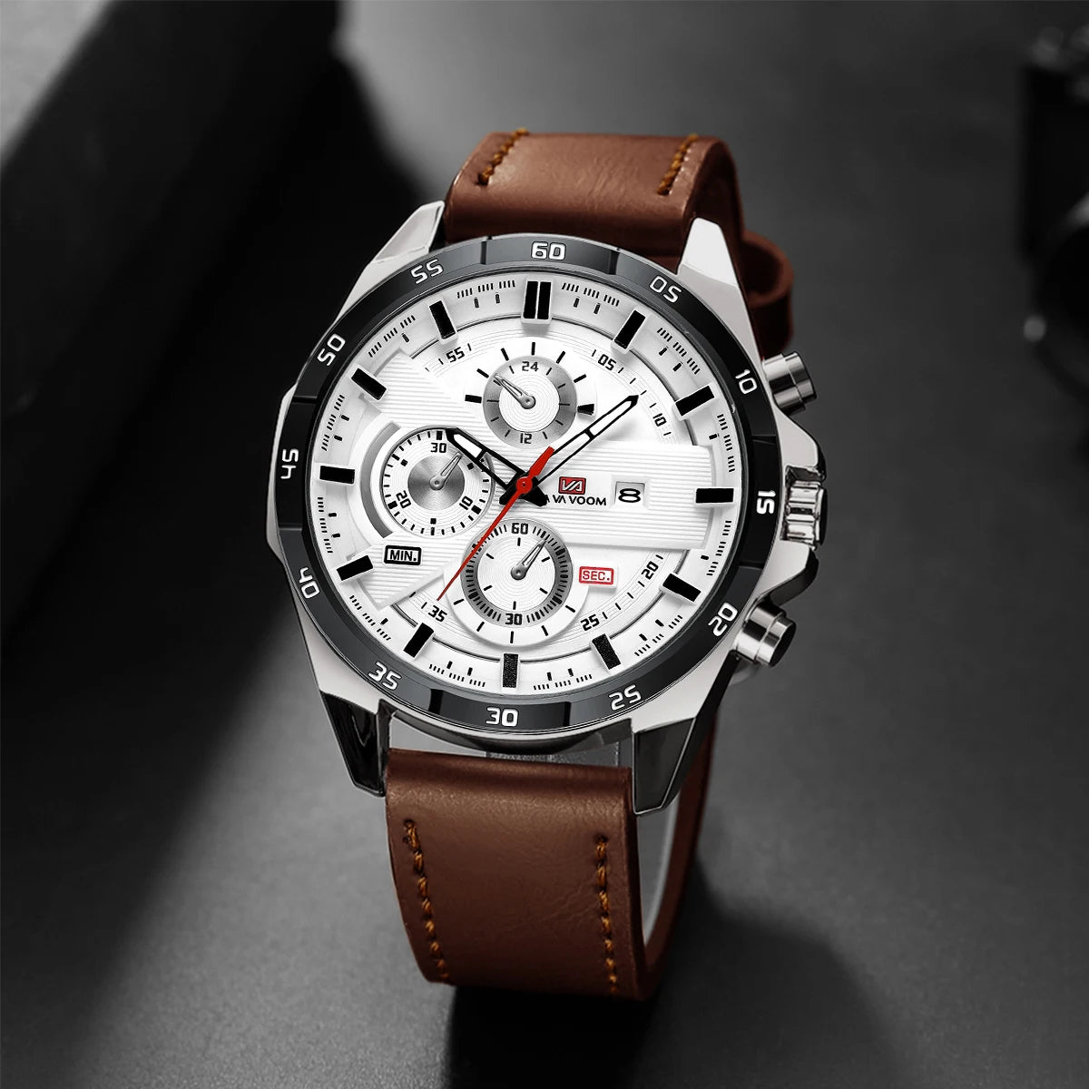 Men Sports Watch 46mm Black Leather Racing Series Everyday Wear Fashion Original Rose Gold Dial Quartz Watches Relogio Masculin