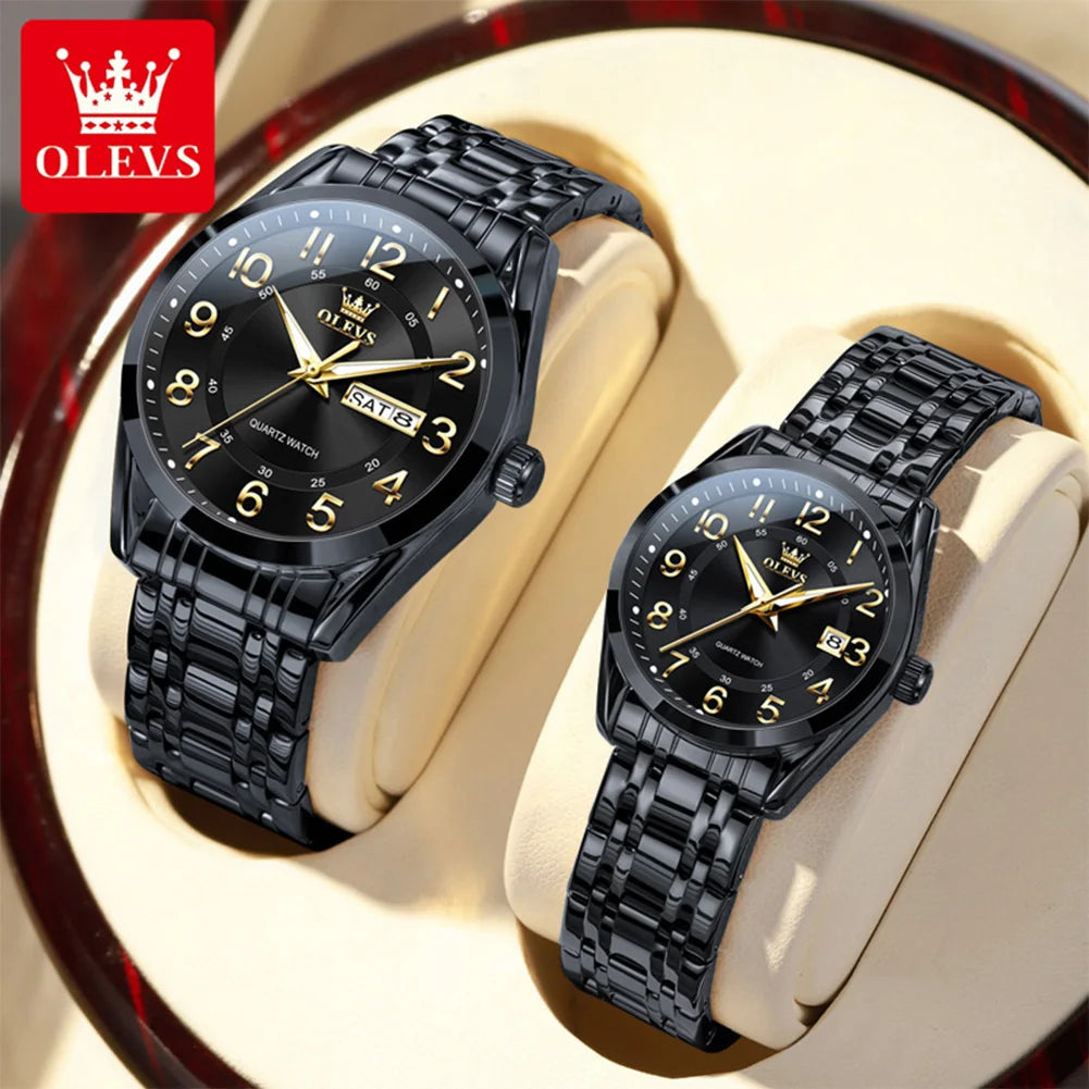 OLEVS 3666 Couple Watch Luxury Original Fashion Brand Waterproof Luminous Quartz Watch Man And Woman Watches Calendar Design