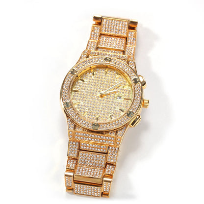 Uwin Round Full Iced Out Watches Men Stainless Steel Fashion Luxury Rhinestones Quartz Business Watch