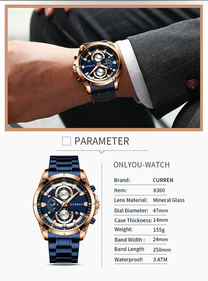 CURREN Mens Watches Fashion Top Brand Luxury Business Automatic Date Watch Men Casual Waterproof Watch Relogio Masculino+Box