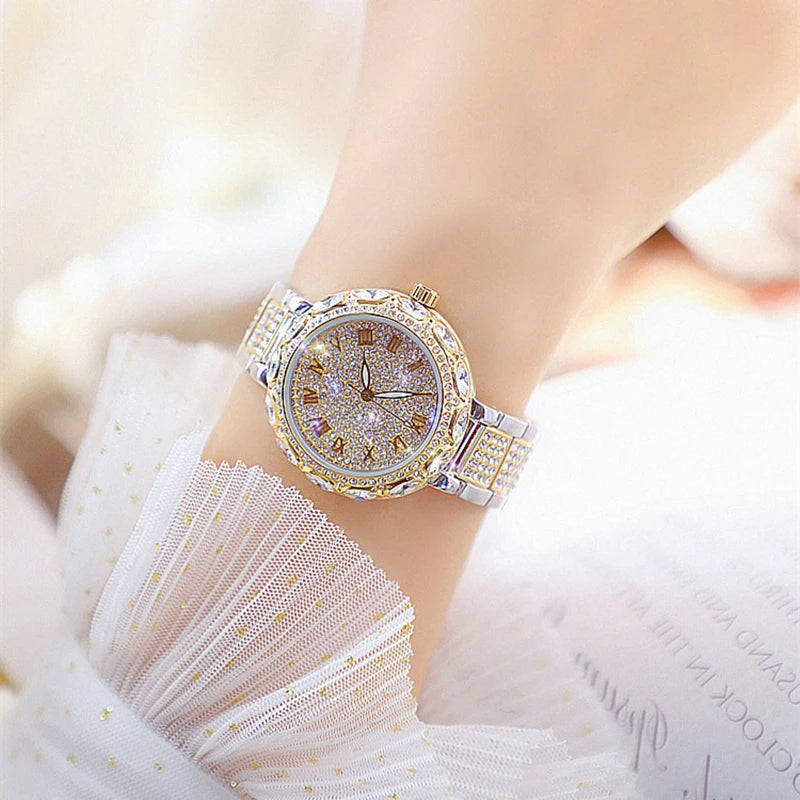 Fashion Women Watches Stainless Steel Rhinestone Crystal Ladies Quartz Watch Women Dress Clock Dropshiping montre femme