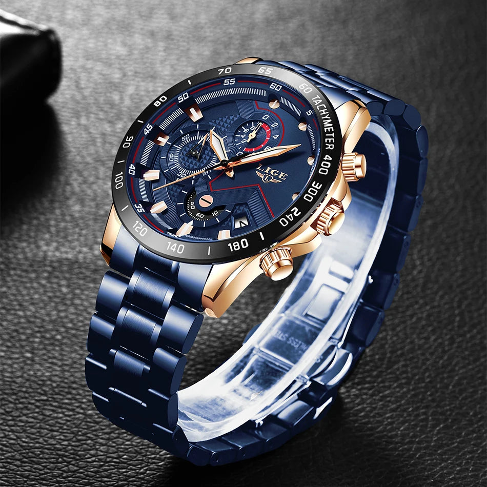 2025 New LIGE Fashion Mens Watches Stainless Steel Top Brand Luxury Sport Chronograph Quartz WithWatch For Men Relogio Masculino