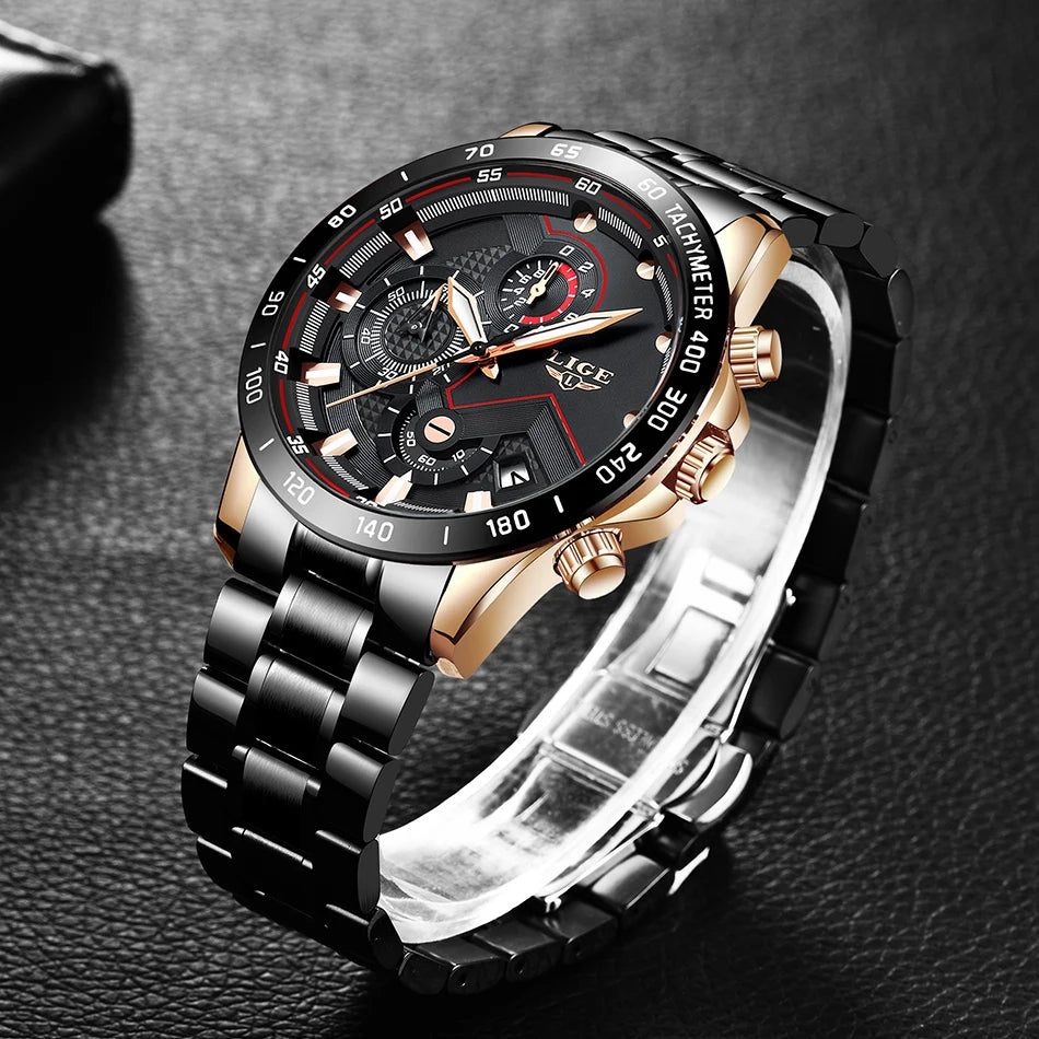2025 New LIGE Fashion Mens Watches Stainless Steel Top Brand Luxury Sport Chronograph Quartz WithWatch For Men Relogio Masculino