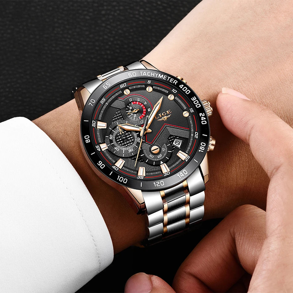 2025 New LIGE Fashion Mens Watches Stainless Steel Top Brand Luxury Sport Chronograph Quartz WithWatch For Men Relogio Masculino