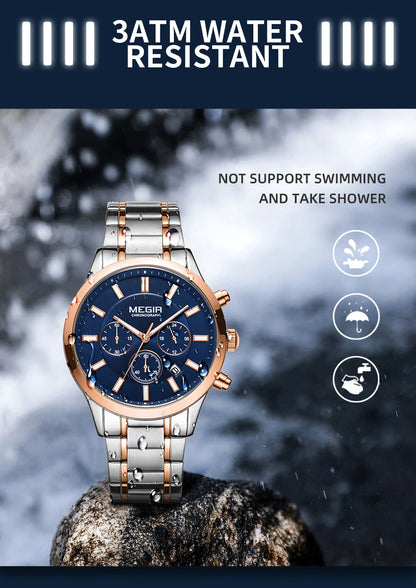 MEGIR Watches for Men 2021 New Chronograph Quartz Watch Luxury Stainless Steel Wristwatch Man Relogios Masculino часы мужские