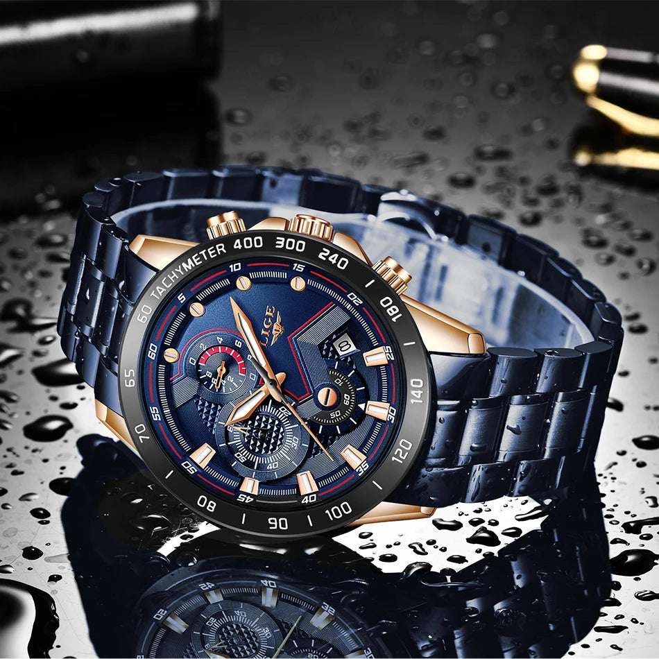 2025 New LIGE Fashion Mens Watches Stainless Steel Top Brand Luxury Sport Chronograph Quartz WithWatch For Men Relogio Masculino