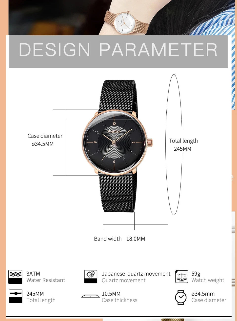 Fantor Brand Luxury Fashion Elegant Woman Watch relogio feminino Ladies Wrist Watch for Women