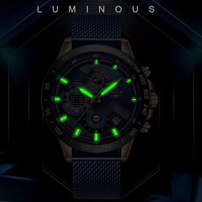 2025 New LIGE Fashion Mens Watches Stainless Steel Top Brand Luxury Sport Chronograph Quartz WithWatch For Men Relogio Masculino