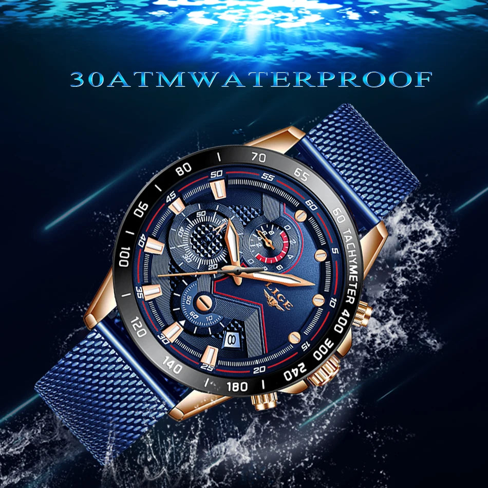 2025 New LIGE Fashion Mens Watches Stainless Steel Top Brand Luxury Sport Chronograph Quartz WithWatch For Men Relogio Masculino
