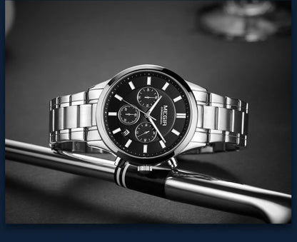 MEGIR Watches for Men 2021 New Chronograph Quartz Watch Luxury Stainless Steel Wristwatch Man Relogios Masculino часы мужские