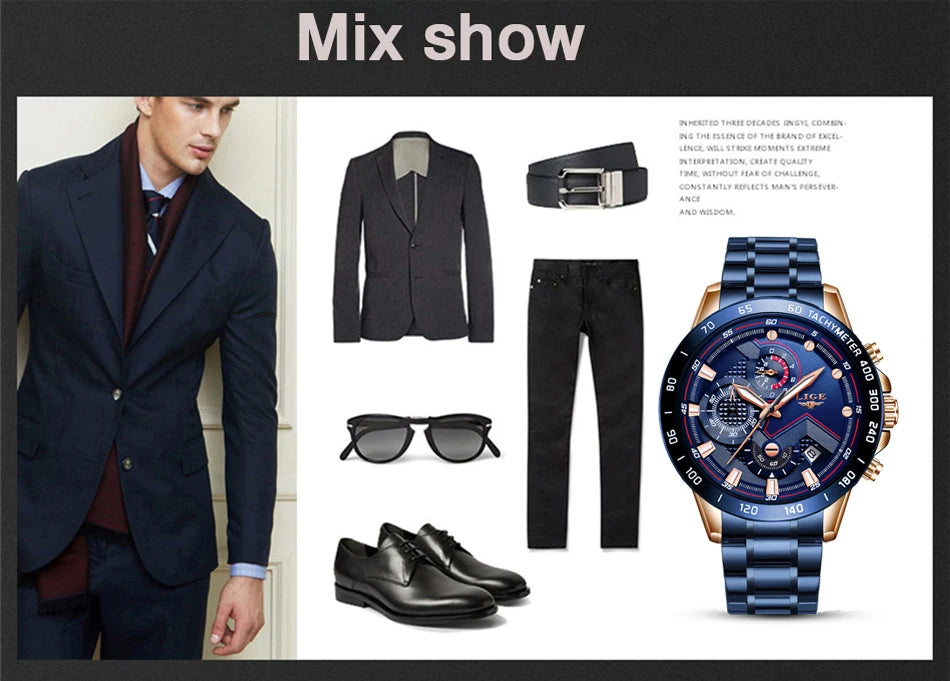 2025 New LIGE Fashion Mens Watches Stainless Steel Top Brand Luxury Sport Chronograph Quartz WithWatch For Men Relogio Masculino