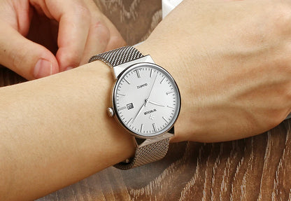 2022 Fashion Wwoor Top Brand Men Simple Slim Watches Luxury Gold Steel Mesh Ultra Thin Waterproof Date Wrist Watch Golden Clock