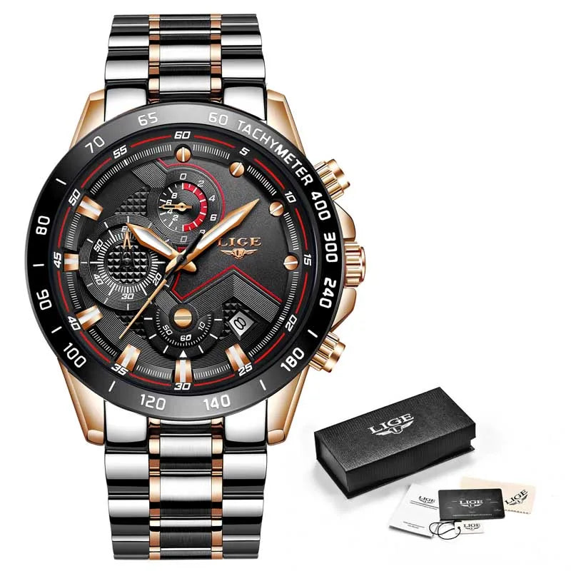 2025 New LIGE Fashion Mens Watches Stainless Steel Top Brand Luxury Sport Chronograph Quartz WithWatch For Men Relogio Masculino