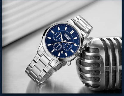MEGIR Watches for Men 2021 New Chronograph Quartz Watch Luxury Stainless Steel Wristwatch Man Relogios Masculino часы мужские