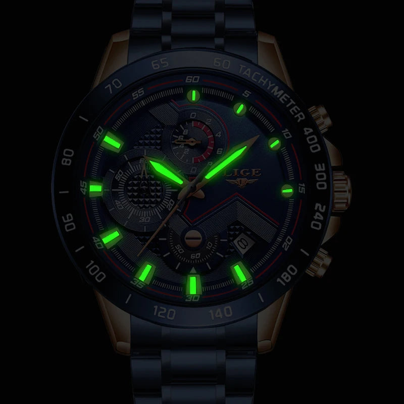 2025 New LIGE Fashion Mens Watches Stainless Steel Top Brand Luxury Sport Chronograph Quartz WithWatch For Men Relogio Masculino