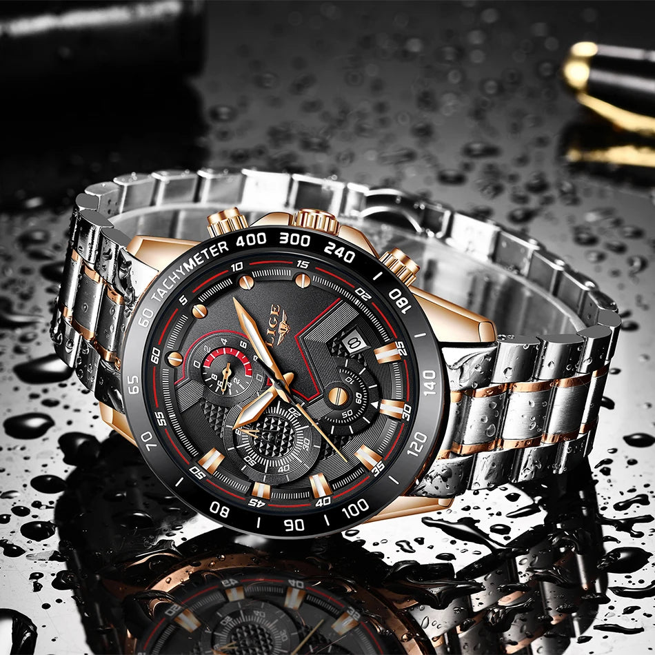 2025 New LIGE Fashion Mens Watches Stainless Steel Top Brand Luxury Sport Chronograph Quartz WithWatch For Men Relogio Masculino