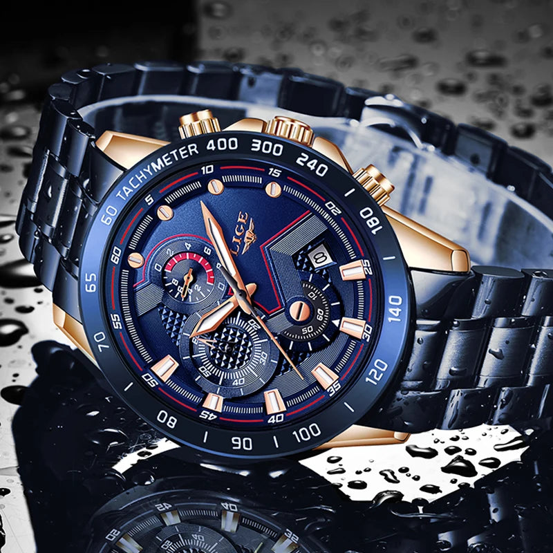 2025 New LIGE Fashion Mens Watches Stainless Steel Top Brand Luxury Sport Chronograph Quartz WithWatch For Men Relogio Masculino