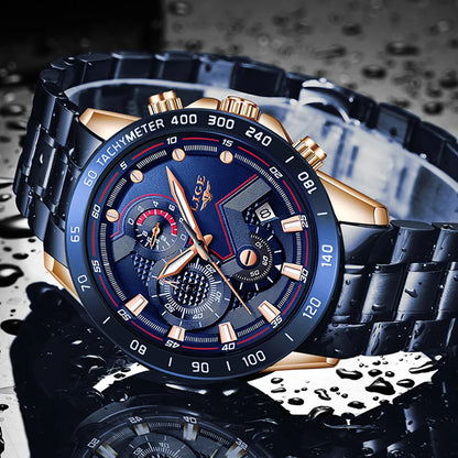 2025 New LIGE Fashion Mens Watches Stainless Steel Top Brand Luxury Sport Chronograph Quartz WithWatch For Men Relogio Masculino