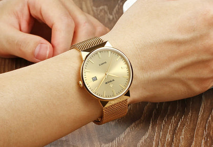 2022 Fashion Wwoor Top Brand Men Simple Slim Watches Luxury Gold Steel Mesh Ultra Thin Waterproof Date Wrist Watch Golden Clock