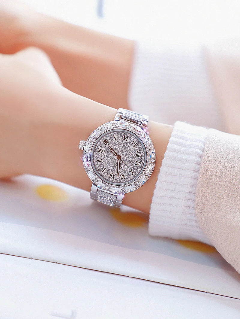 Fashion Women Watches Stainless Steel Rhinestone Crystal Ladies Quartz Watch Women Dress Clock Dropshiping montre femme