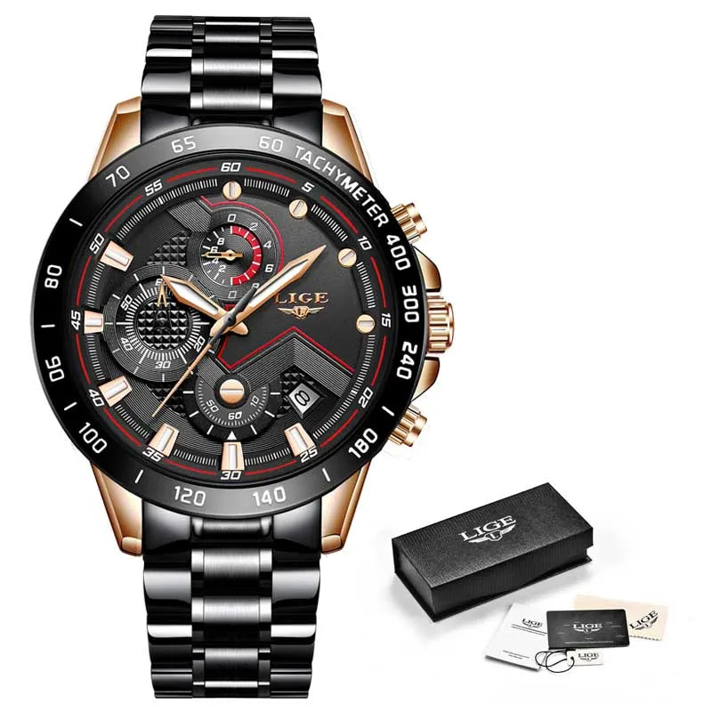2025 New LIGE Fashion Mens Watches Stainless Steel Top Brand Luxury Sport Chronograph Quartz WithWatch For Men Relogio Masculino