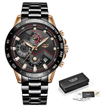 2025 New LIGE Fashion Mens Watches Stainless Steel Top Brand Luxury Sport Chronograph Quartz WithWatch For Men Relogio Masculino