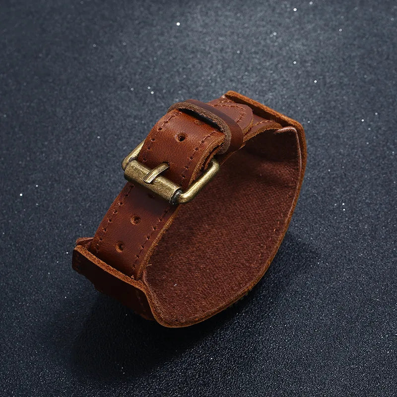 Men Watches Fashion Punk Vintage Cow Leather Wristwatch Roman Numbers Dial Casual Watch Quartz Watch Gift Vintage Watch For Men