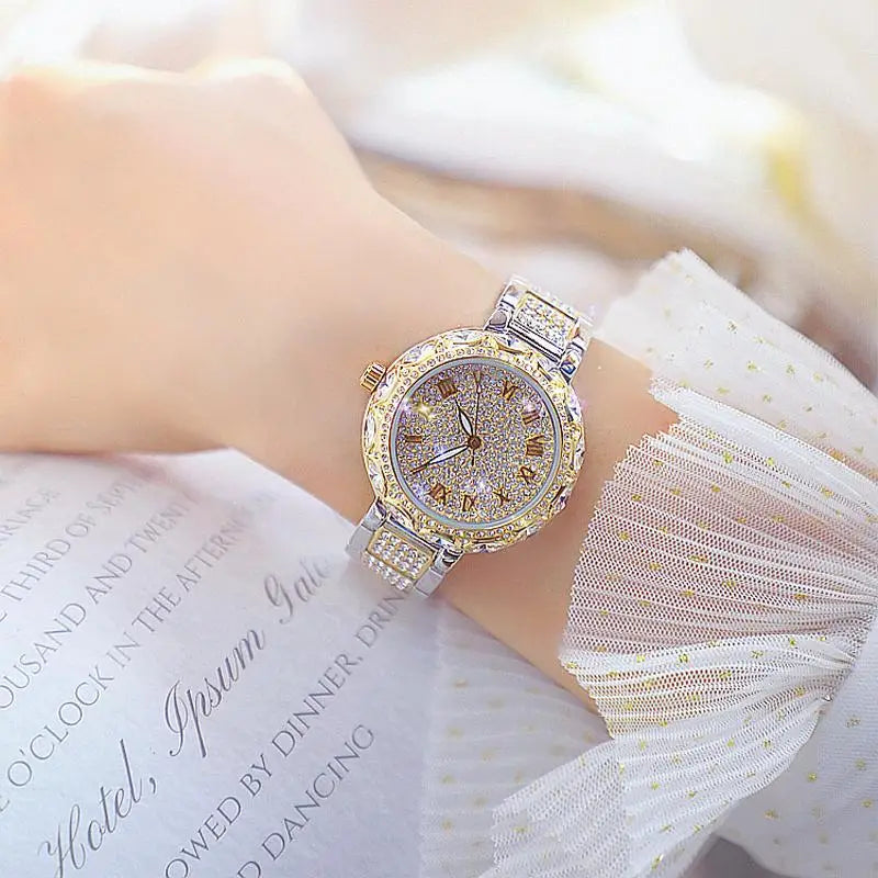 Fashion Women Watches Stainless Steel Rhinestone Crystal Ladies Quartz Watch Women Dress Clock Dropshiping montre femme