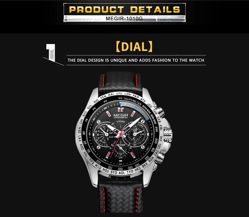 MEGIR Watches Men's Quartz Wrist Watches Top Brand Luxury Male Fashion Casual Luminous Waterproof Clock Leather Watch Hot 1010
