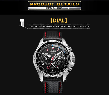 MEGIR Watches Men's Quartz Wrist Watches Top Brand Luxury Male Fashion Casual Luminous Waterproof Clock Leather Watch Hot 1010