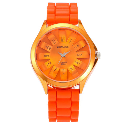 Fashion WOMAGE Women Dress Watches Top Luxury Brand Steel Floral Chrysanthemum Dial Lady Rubber Jelly Band Gift Relogio Feminino
