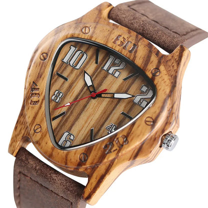 Unique Wooden Watches for Men Sport Racing Design Geometric Triangle Man's Quartz Watch Bamboo Relogio Masculino Orologio Uomo