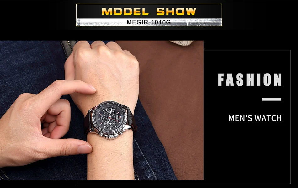 MEGIR Watches Men's Quartz Wrist Watches Top Brand Luxury Male Fashion Casual Luminous Waterproof Clock Leather Watch Hot 1010
