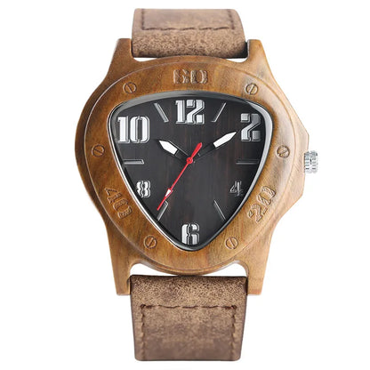 Unique Wooden Watches for Men Sport Racing Design Geometric Triangle Man's Quartz Watch Bamboo Relogio Masculino Orologio Uomo