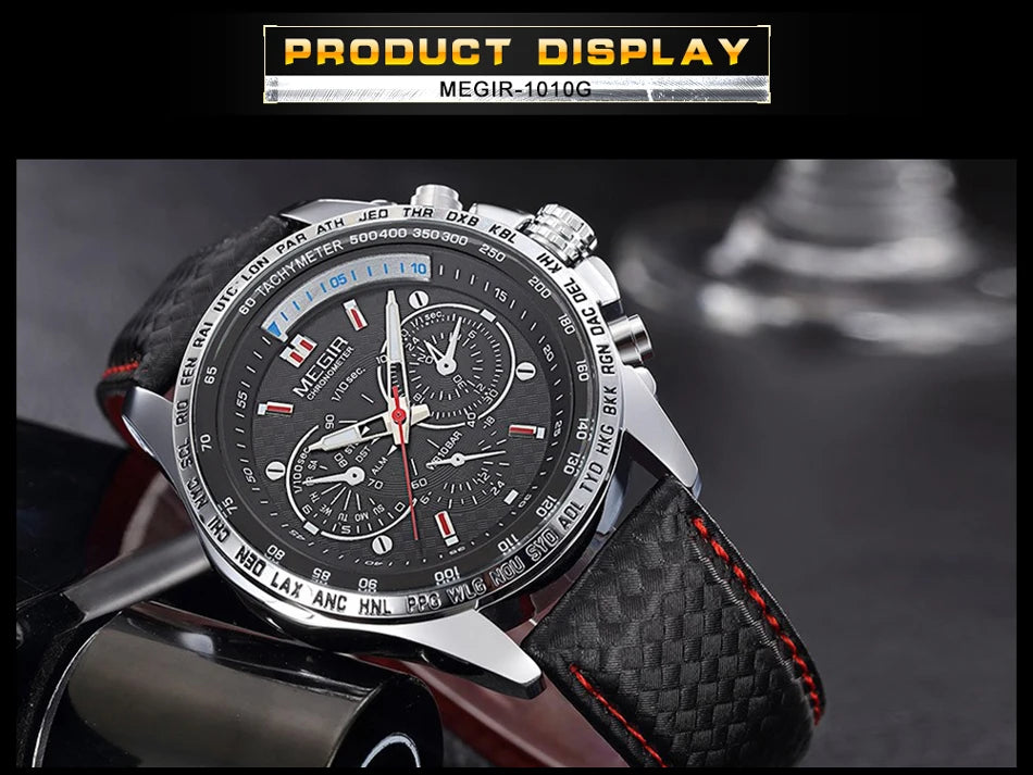 MEGIR Watches Men's Quartz Wrist Watches Top Brand Luxury Male Fashion Casual Luminous Waterproof Clock Leather Watch Hot 1010