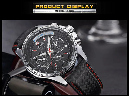 MEGIR Watches Men's Quartz Wrist Watches Top Brand Luxury Male Fashion Casual Luminous Waterproof Clock Leather Watch Hot 1010
