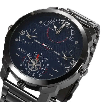 Shiweibao Watches Men Watch Luxury Brand Casual Quartz Wristwatches Full Steel Four Time Zones Military Relogio Masculino Clock