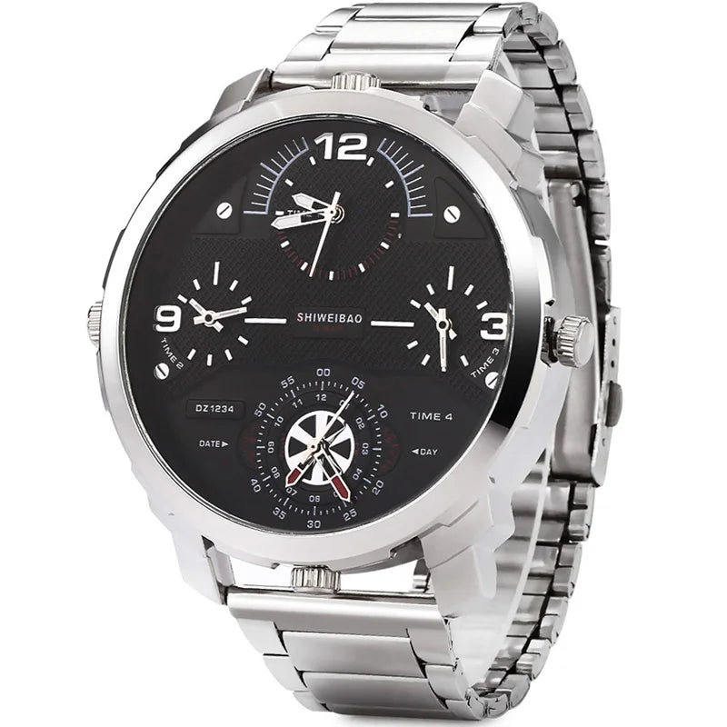 Shiweibao Watches Men Watch Luxury Brand Casual Quartz Wristwatches Full Steel Four Time Zones Military Relogio Masculino Clock