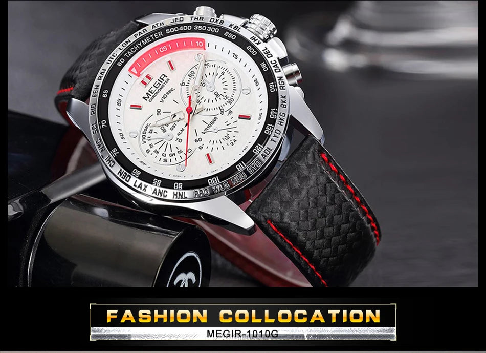 MEGIR Watches Men's Quartz Wrist Watches Top Brand Luxury Male Fashion Casual Luminous Waterproof Clock Leather Watch Hot 1010