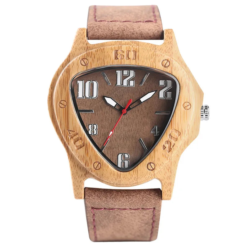 Unique Wooden Watches for Men Sport Racing Design Geometric Triangle Man's Quartz Watch Bamboo Relogio Masculino Orologio Uomo