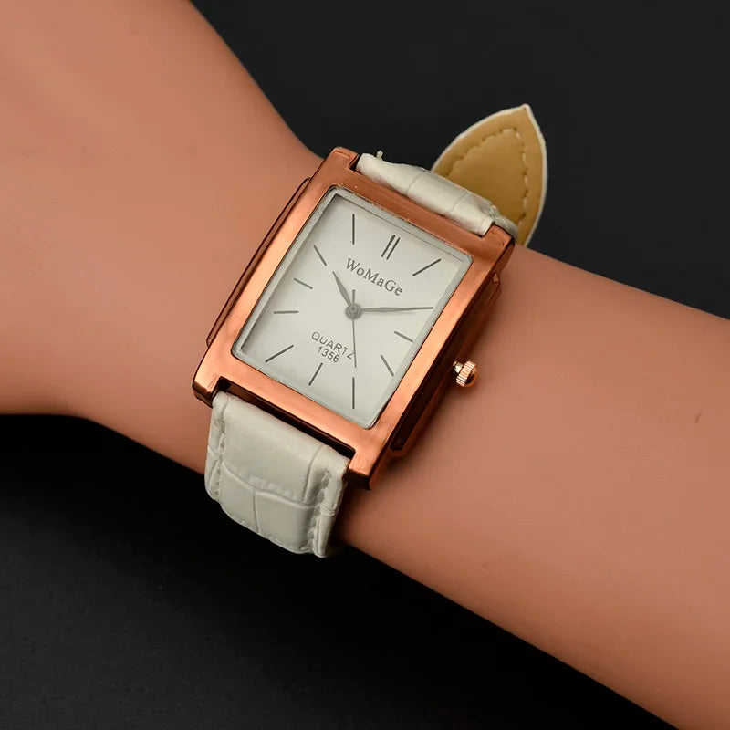 WoMaGe Women's Watches Top Brand Luxury Ladies Watch Women Watches Leather Strap Women's Rectangle Watch Clock Reloj Mujer