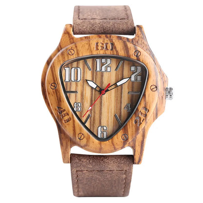 Unique Wooden Watches for Men Sport Racing Design Geometric Triangle Man's Quartz Watch Bamboo Relogio Masculino Orologio Uomo