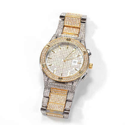 Uwin Round Full Iced Out Watches Men Stainless Steel Fashion Luxury Rhinestones Quartz Business Watch