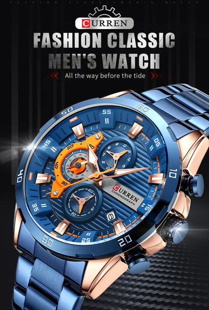 Watches For Men CURREN Man WristWatch Waterproof Chronograph Men Watch Military Top Brand Luxury StainlessSteel Sport Male Clock