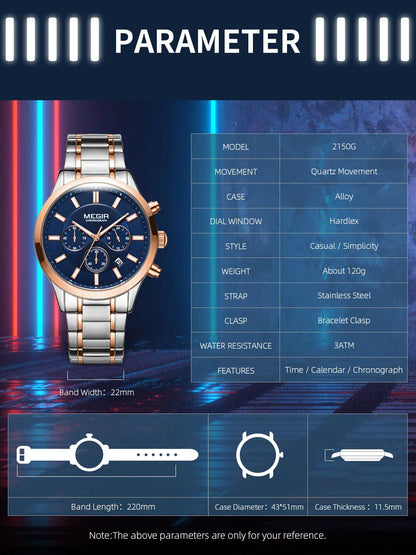 MEGIR Watches for Men 2021 New Chronograph Quartz Watch Luxury Stainless Steel Wristwatch Man Relogios Masculino часы мужские