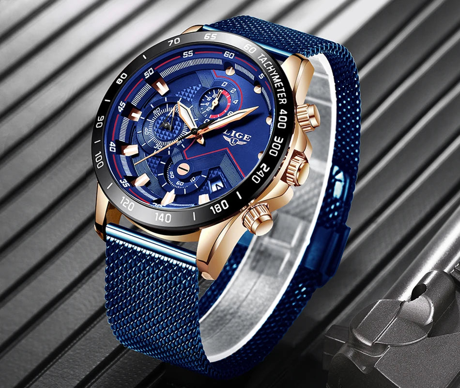2025 New LIGE Fashion Mens Watches Stainless Steel Top Brand Luxury Sport Chronograph Quartz WithWatch For Men Relogio Masculino